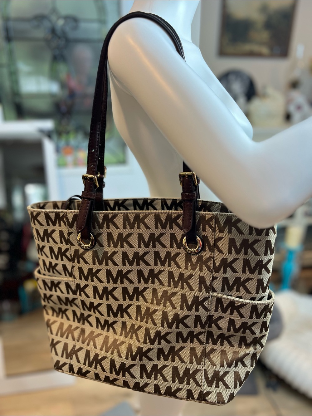 Michael Kors Beige and Brown MK Logo Tote